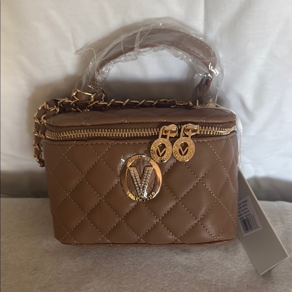 Valentino Orlandi V-Emblem Quilted Brown Bag